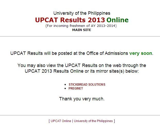 UPCAT 2013 Results