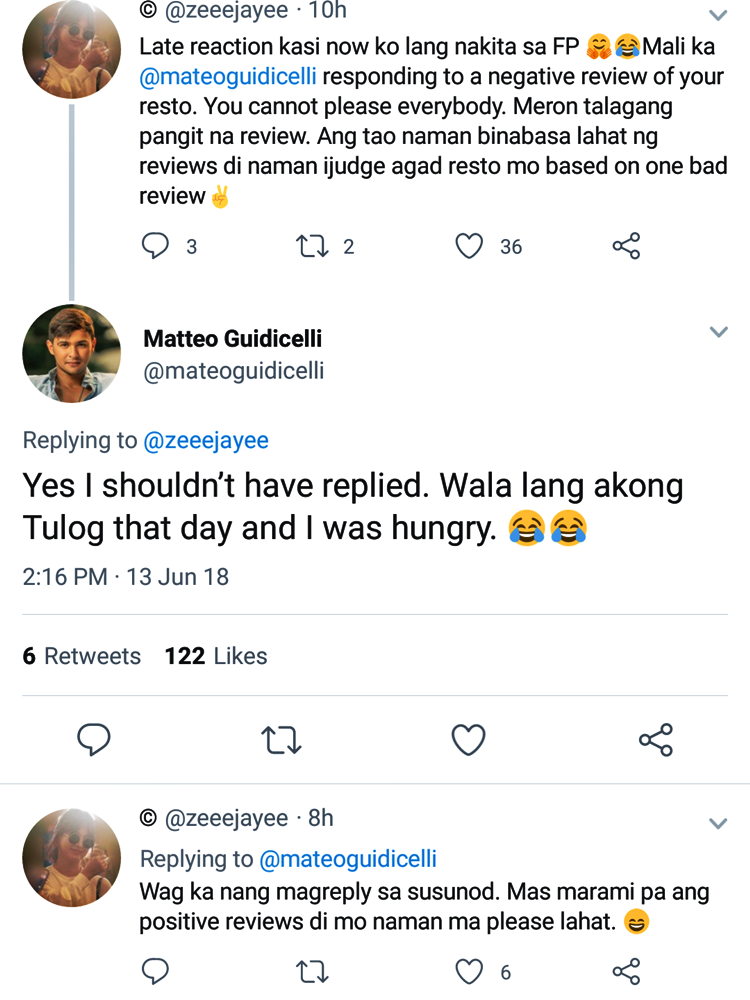 Matteo Guidicelli's Attitude Addressing Negative Review Receives Comments