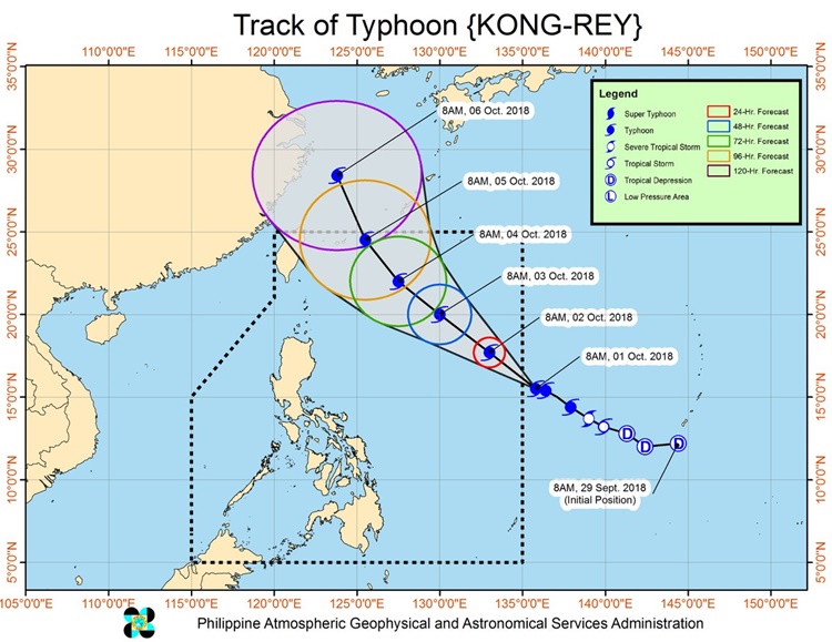 PAGASA Releases Track of Typhoon KongRey On Monday (Oct 1)