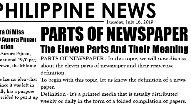 PARTS OF NEWSPAPER The Eleven Parts And Their Meaning