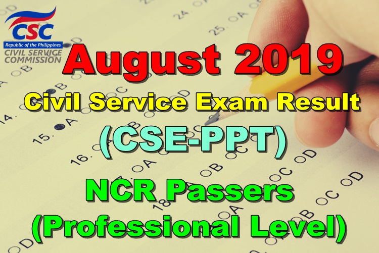 Civil Service Exam Result August 2019 NCR Passers (Professional Level)