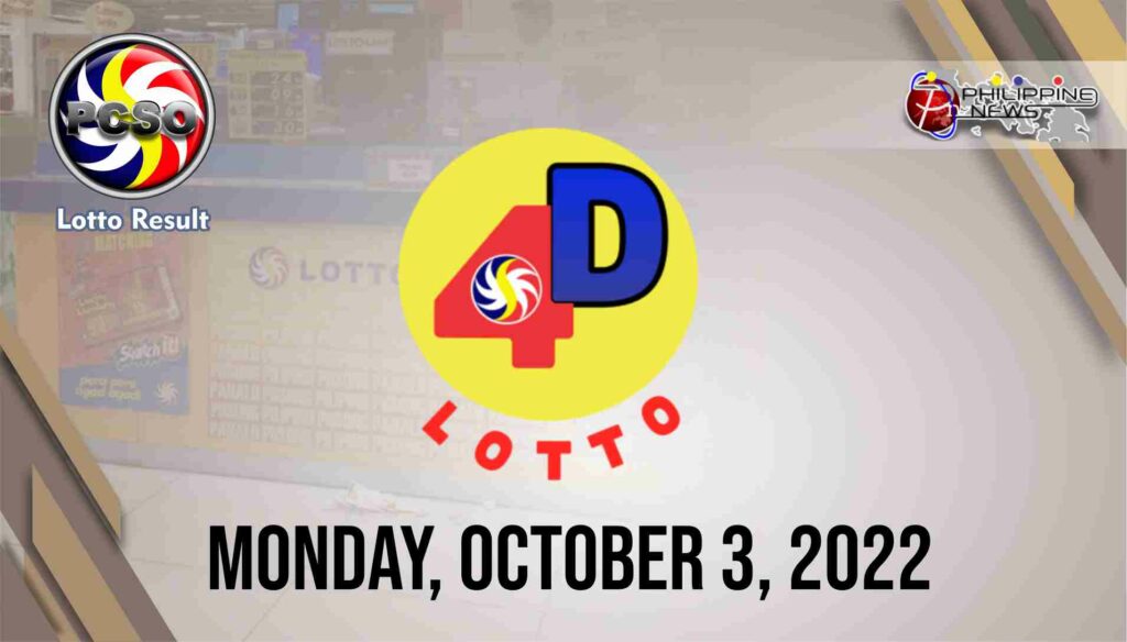 4D LOTTO RESULT Today, Monday, October 3, 2022 - Official PCSO Lotto Result