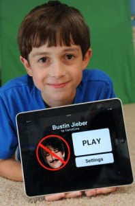 Thomas Suarez with his app 'Bustin Jieber'