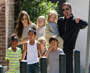 Brad Pitt and Angelina Jolie with their six kids