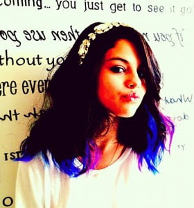 Selena Gomez with her multicolored hair extensions