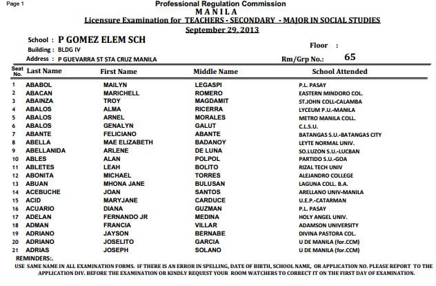 6 class exam 2019 Sept. LET Metro 2013 Room Exam Secondary Manila Assignment