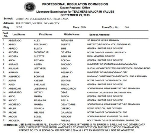 let room assignment june 2022 davao city