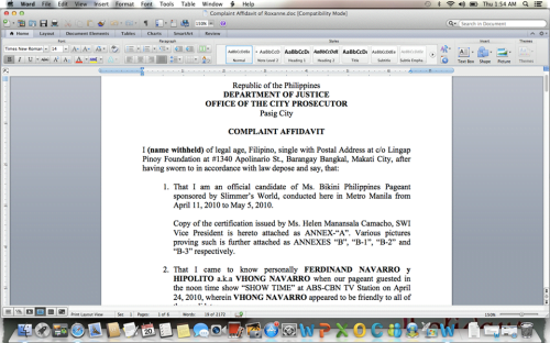 Roxanne Cabañero Acosta’s Complaint Affidavit Released (Photos) Roxanne Cabañero Acosta’s Complaint Affidavit