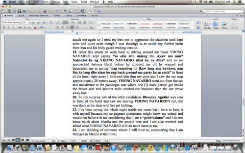 Roxanne Cabañero Acosta’s Complaint Affidavit Released (Photos) Roxanne Cabañero Acosta’s Complaint Affidavit