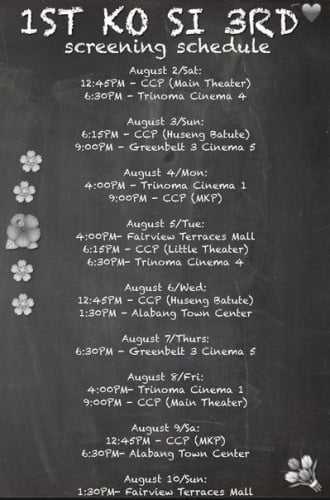 1st Ko Si 3rd Screening Schedules