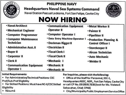 Job Vacancy Philippine Navy