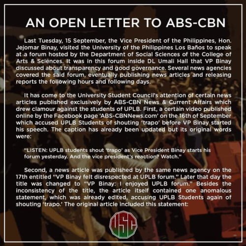 UPLB Open Letter