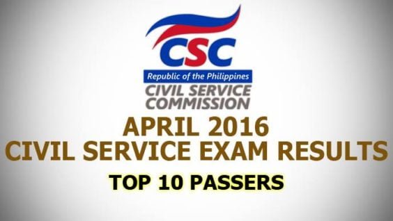 April 2016 Civil Service Exam Top 10 Passers