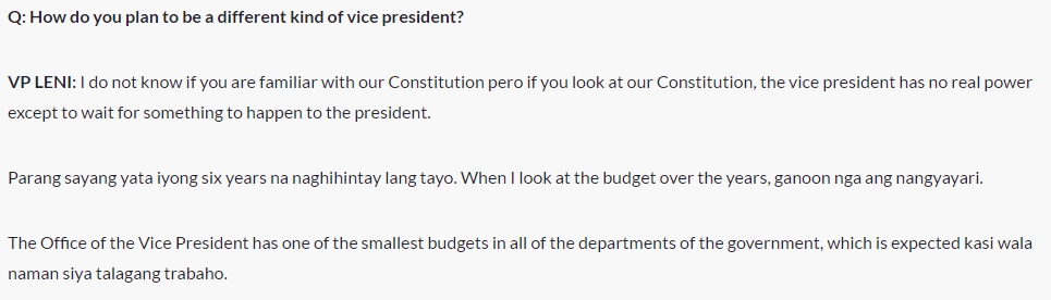VP Leni Robredo Interview