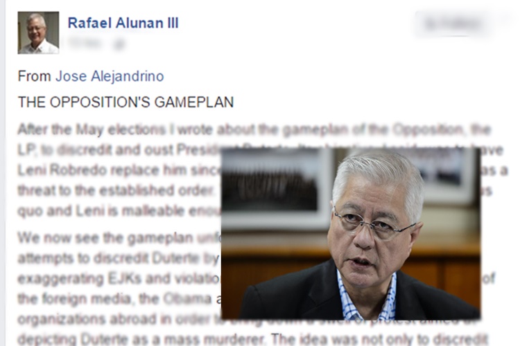 Alunan Warns The Public Of LP's Game: Alleged Plot To Oust Duterte