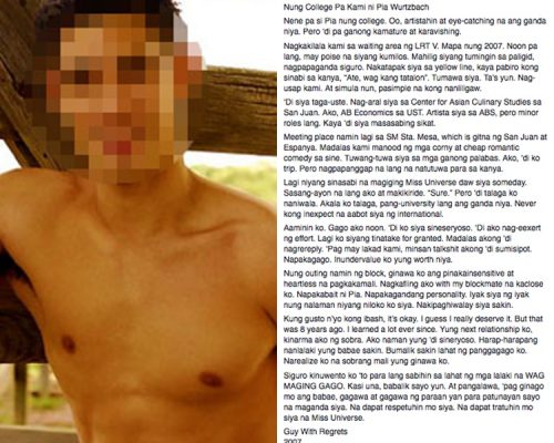 Alleged Ex-Boyfriend Of Pia Wurtzbach Posted The Story Of Their Past