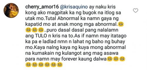 Look: Kris Aquino Hits Back At Basher Who Called Her ”Abnormal”