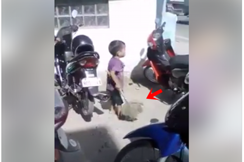 Heart Touching Video Of Pinoy Kid Cleaning The Parking Area Goes Viral!