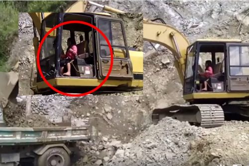 8-Year-Old Girl Operating Backhoe