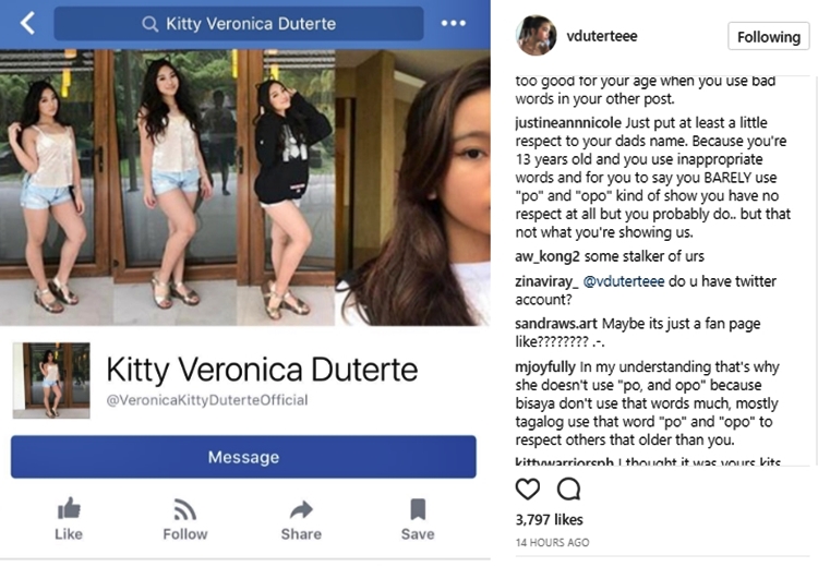 Kitty Duterte On Fake FB Page: 