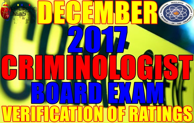 VERIFICATION OF RATINGS: December 2017 Criminologist Board Exam