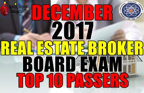 December 2017 Real Estate Broker top 10 passers