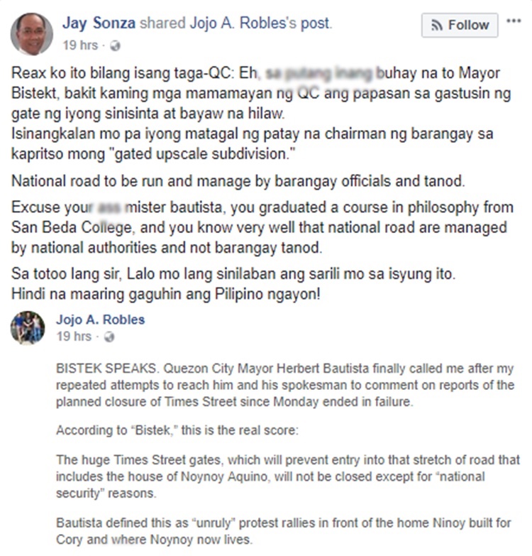 Jay Sonza Facebook Post