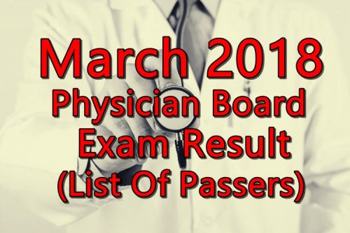 March 2018 Physician Board Exam Result