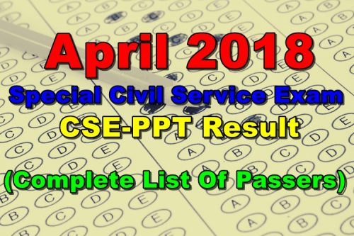 April 2018 Special Civil Service Exam Results CSE-PPT