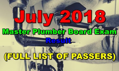 July 2018 Master Plumber Board Exam Result (FULL LIST OF PASSERS)