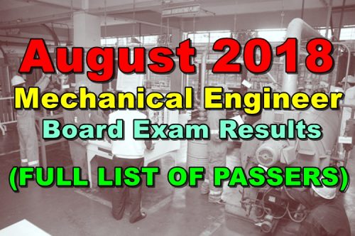 August 2018 Mechanical Engineer Board Exam Result (FULL LIST)