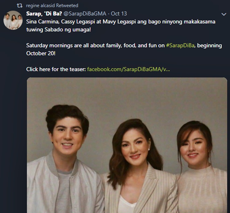 Regine Velasquez retweets Sarap, Di Ba?