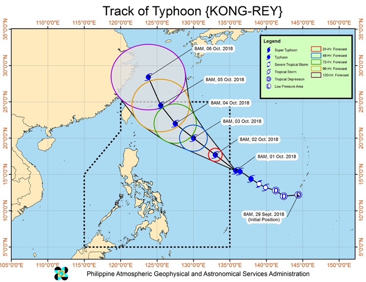 PAGASA Releases Track of Typhoon Kong-Rey On Monday (Oct 1)