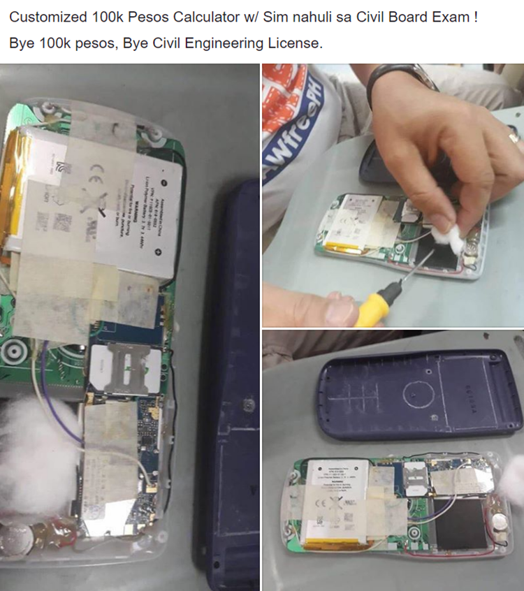 Customized Calculator w/ Sim Caught During Civil Engineer Board Exam