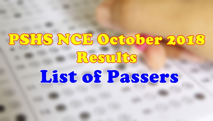 PSHS NCE October 2018 Results List of Passers