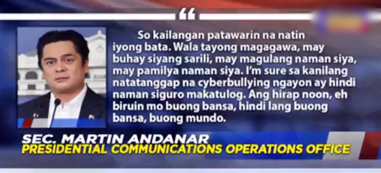Malacañang statement about Ateneo kid bully and family