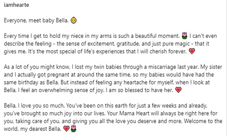 Heart Evangelista with Baby caption