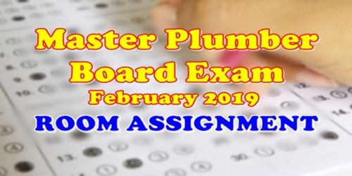 Master Plumber Board Exam February 2019 Room Assignment Full List