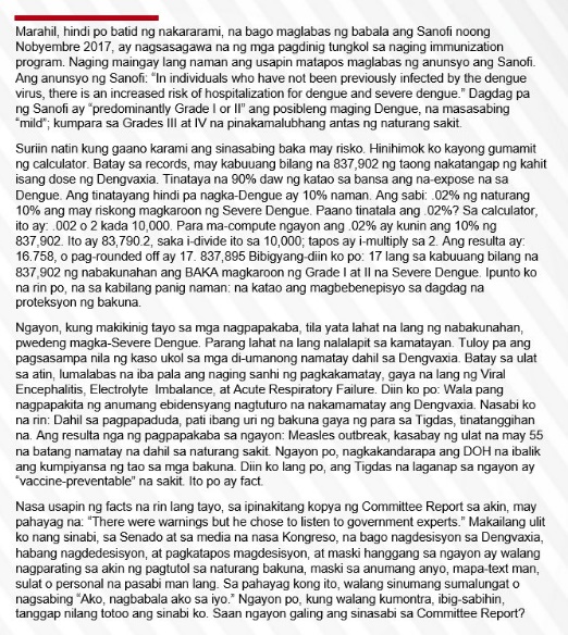 Noynoy Aquino Statement Dengvaxia Issue