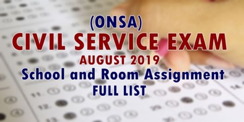 ONSA Civil Service Exam August 2019 School & Room Assignment