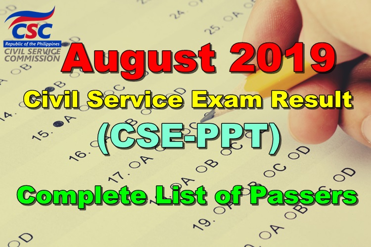 Civil Service Exam Result August 2019 COMPLETE LIST OF PASSERS