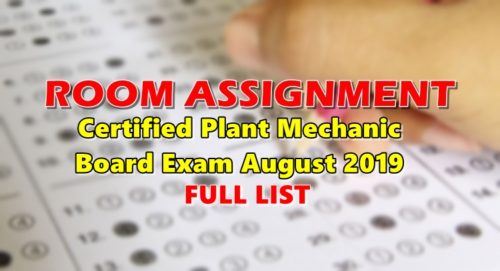 Room Assignment Certified Plant Mechanic Board Exam August 2019 Full List
