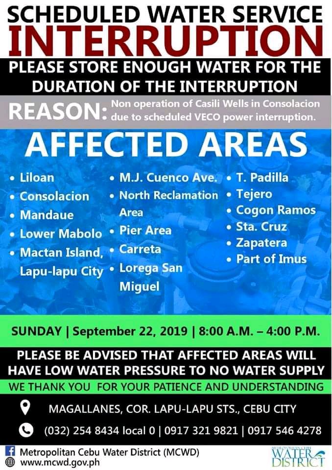 Cebu Faces 8 Hour Long Water Service Interruption On September 22