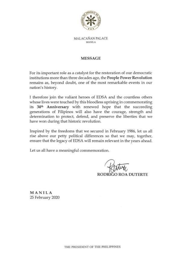 Duterte Tells Filipinos