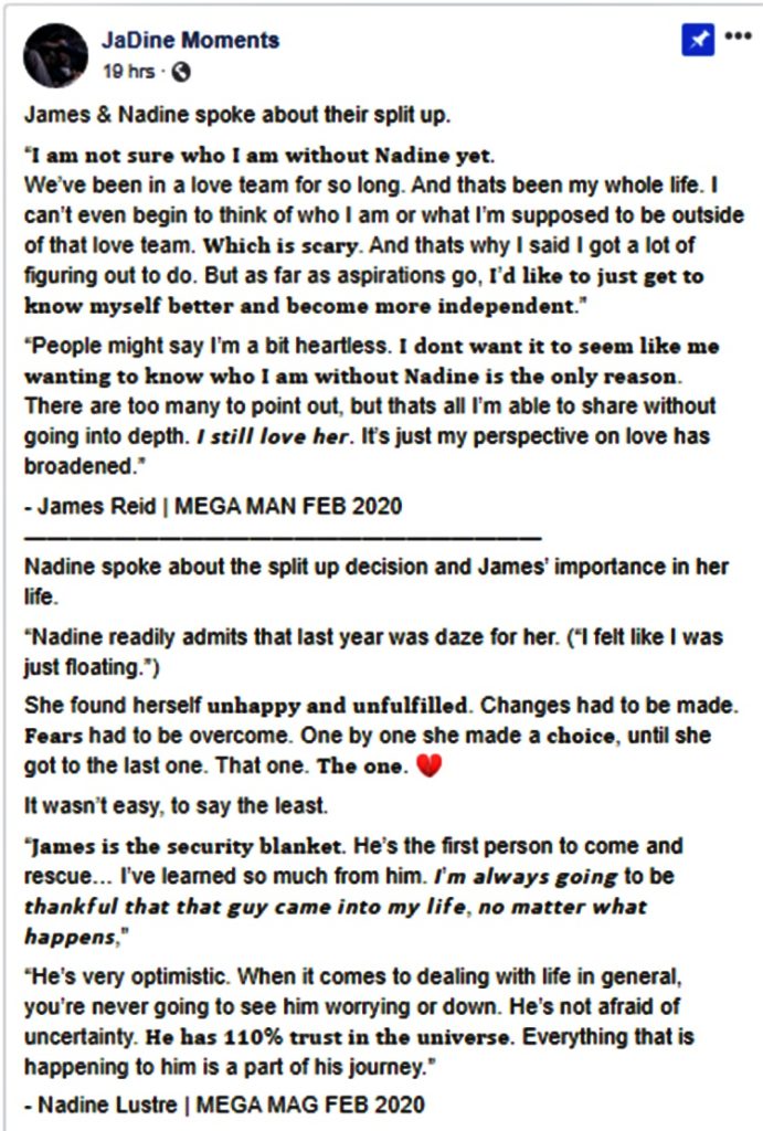 james reid nadine lustre statement