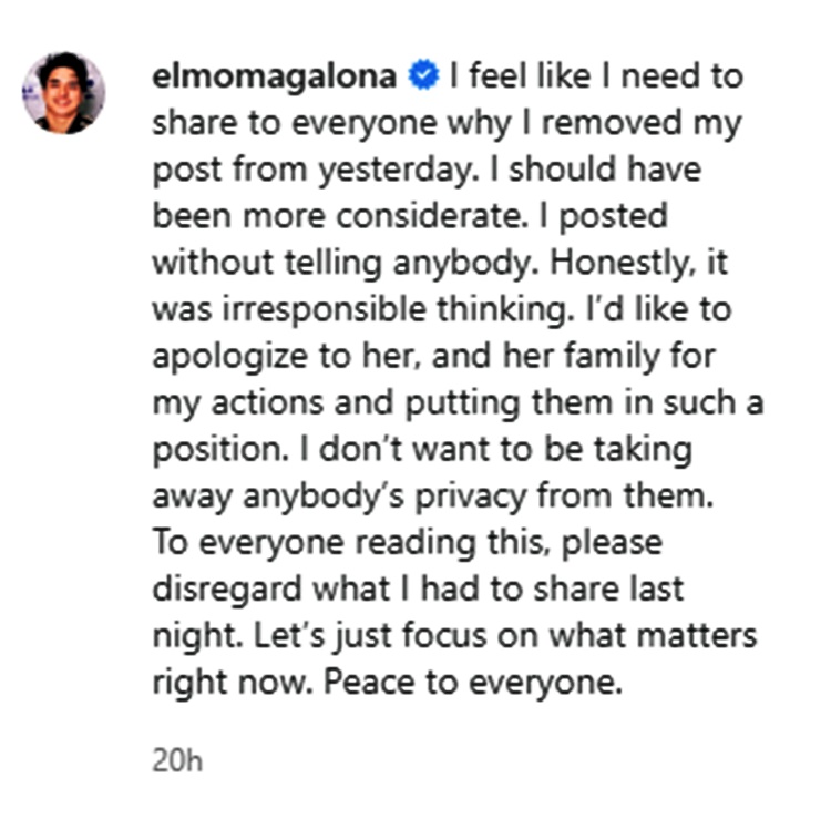 elmo magalona reveals deleted post