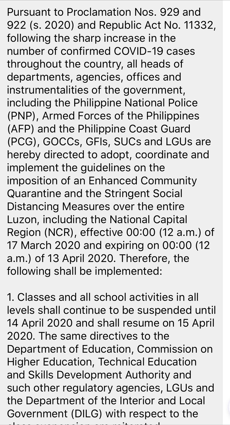 Enhanced Community Quarantine Guidelines Amid COVID19 Released