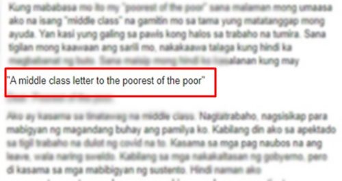 Middle Class Open Letter to Poorest of the Poor