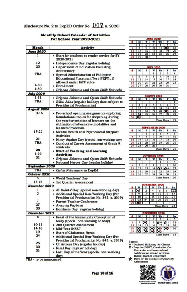 Deped School Calendar 2020 To 2021 Covid