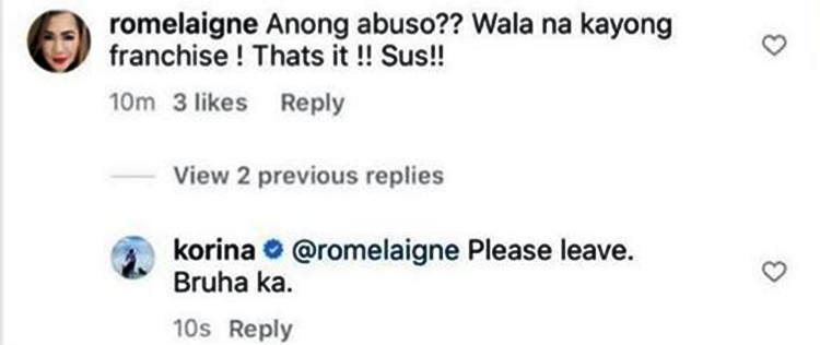 Korina Sanchez reply